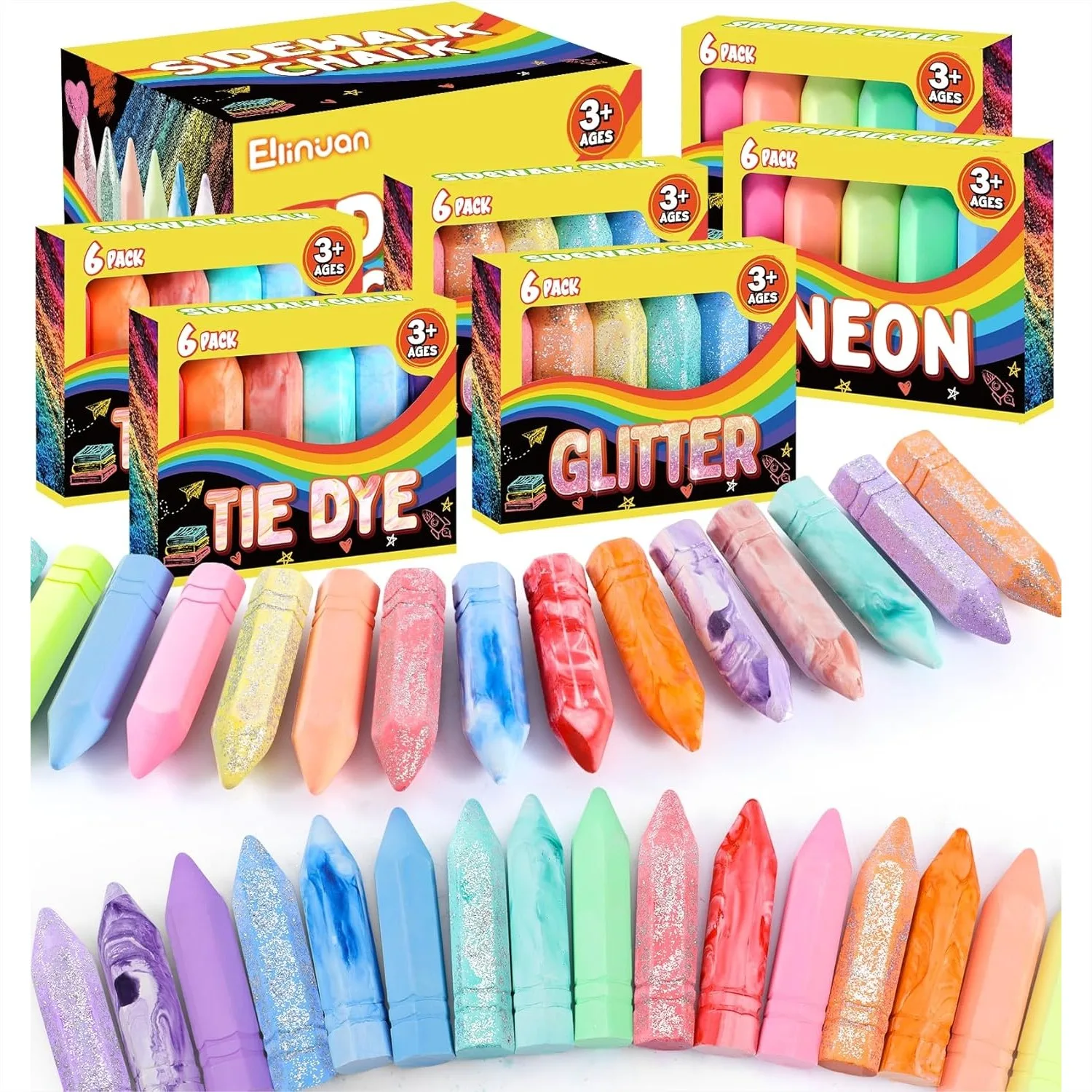Chalk Outdoor Jumbo - 36 Pcs Washable Sidewalk Chalk for