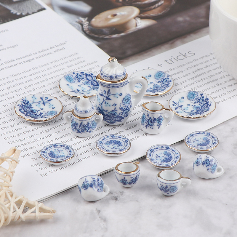 Kids Outdoor Kitchen Set - 15Pcs 1:12 Miniature Porcelain Tea Cup
