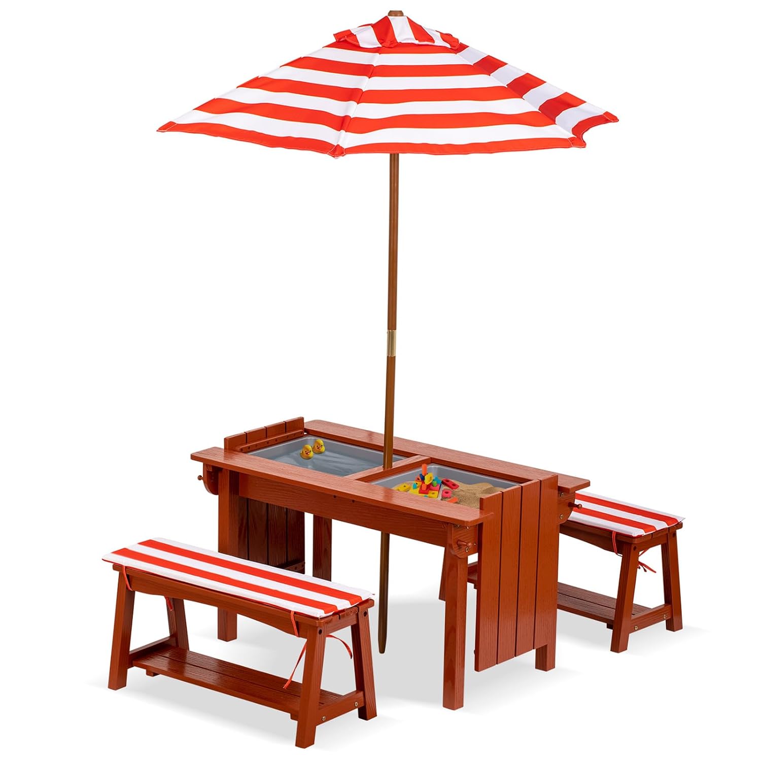 Kids Outdoor Bench With Umbrella - Kids Picnic Table with Umbrella, Outdoor