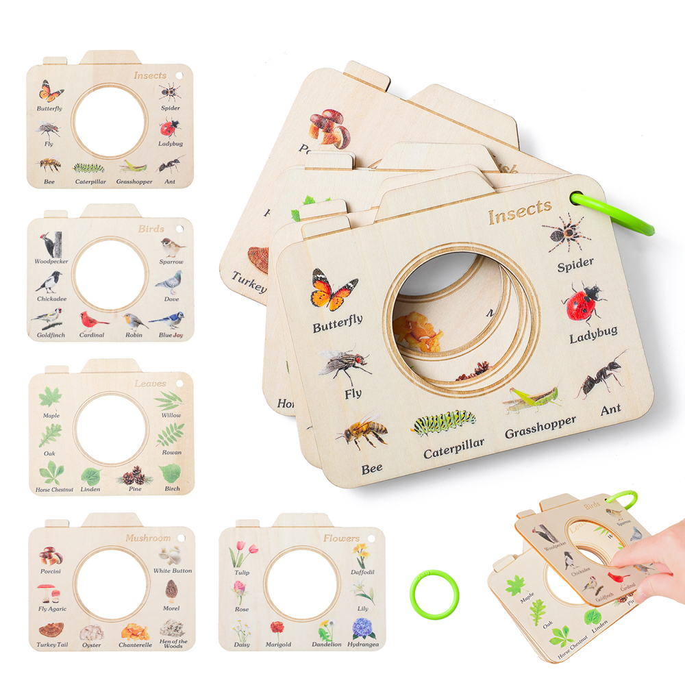 Kids Outdoor Explorer Kit - Wooden Camera Shape Nature Cognitive Book