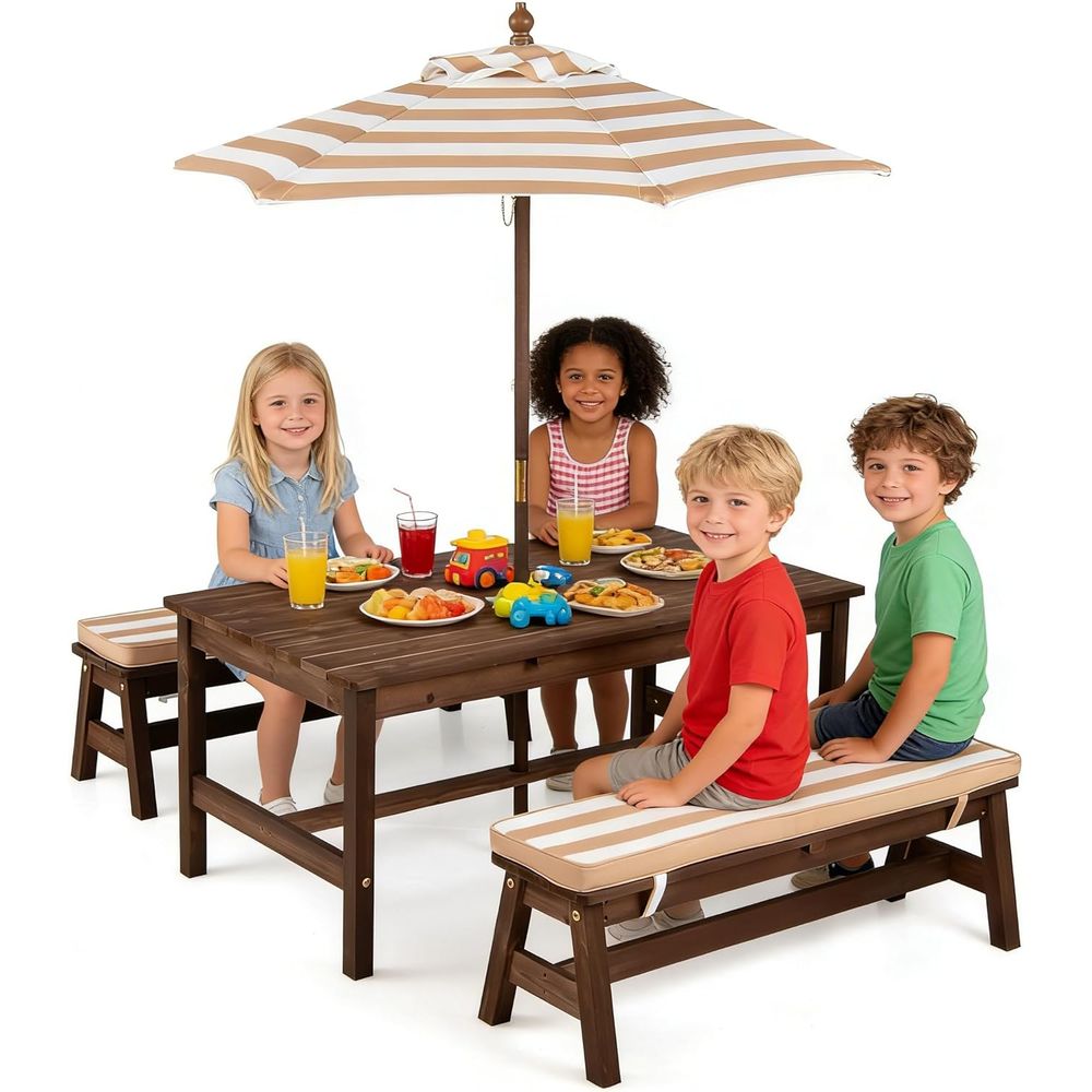 Kids Outdoor Bench With Umbrella - Kids Picnic Table, Large 42“x 23”