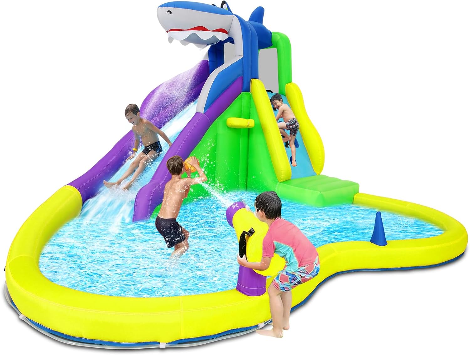 Kids Outdoor Water Slide - 13x14FT Inflatable Bounce House with Water