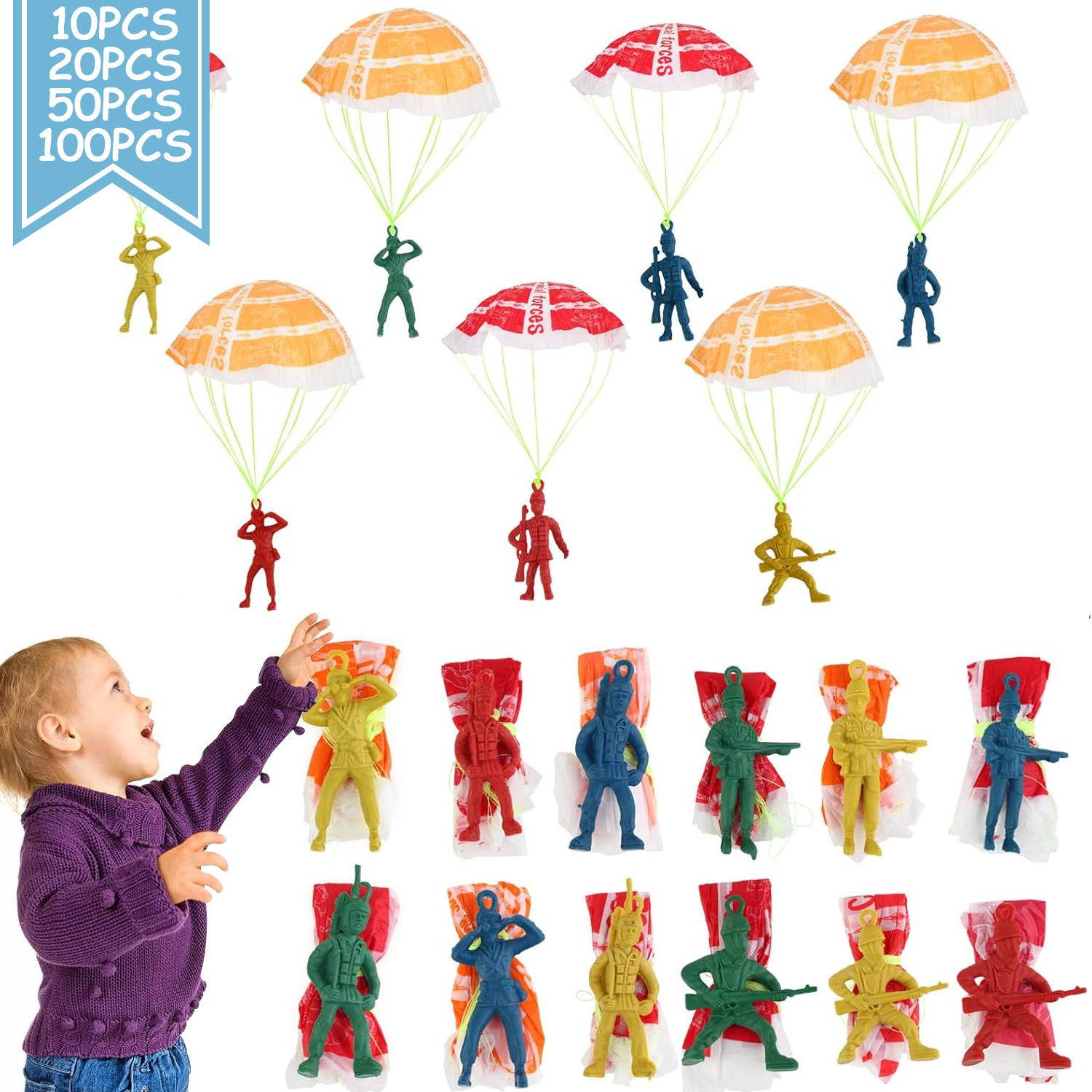 Kids Outdoor Birthday Party Ideas - 10/100pcs Parachute Toys for Kid, Army