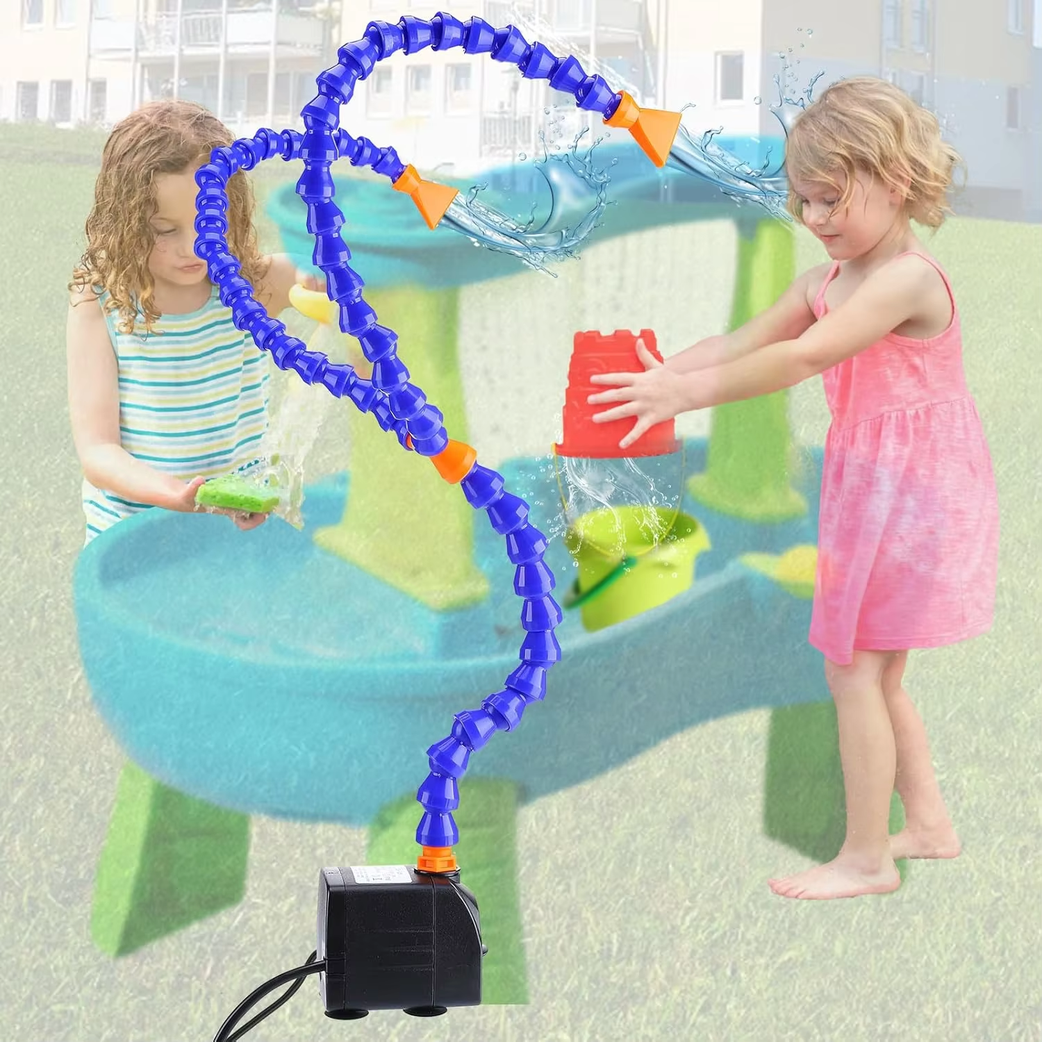 Kids Outdoor Folding Table - Water Table Pump - Adjustable Double