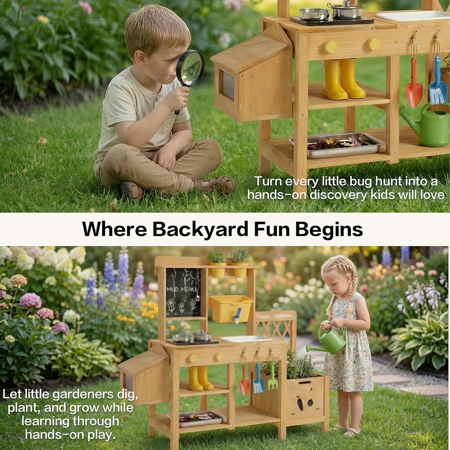 Wooden Mud Kitchen for Kids, O – Kids Outdoor Mud Table Bewertung und Preis
