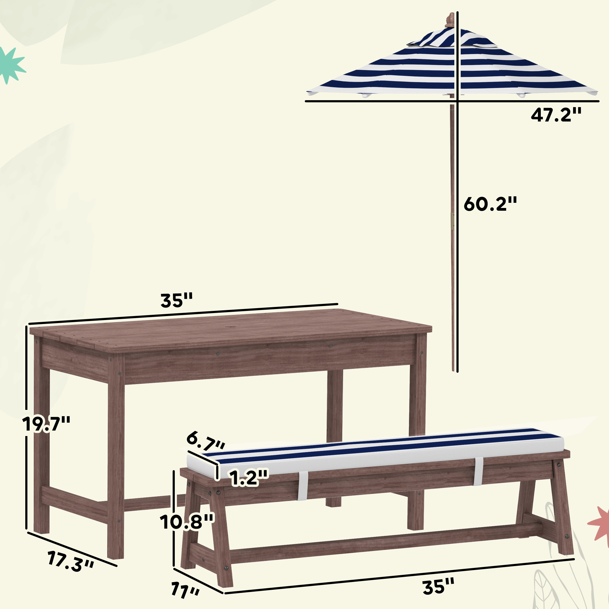 Kids Outdoor Wooden Picnic Tab – Kids Outdoor Bench With Umbrella Bewertung und Preis