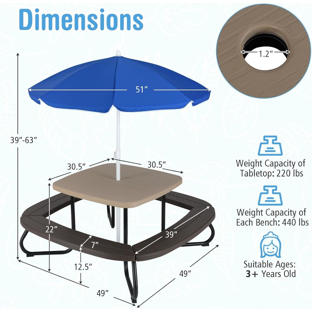 Kids Picnic Table, 8 Person To – Kids Outdoor Bench With Umbrella Bewertung und Preis