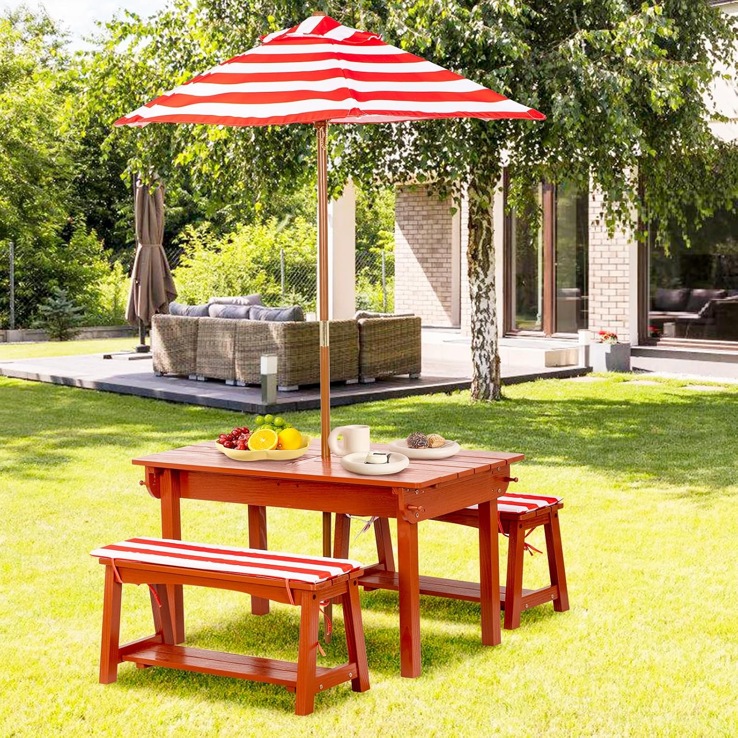 Kids Picnic Table with Umbrell – Kids Outdoor Bench With Umbrella Bewertung und Preis