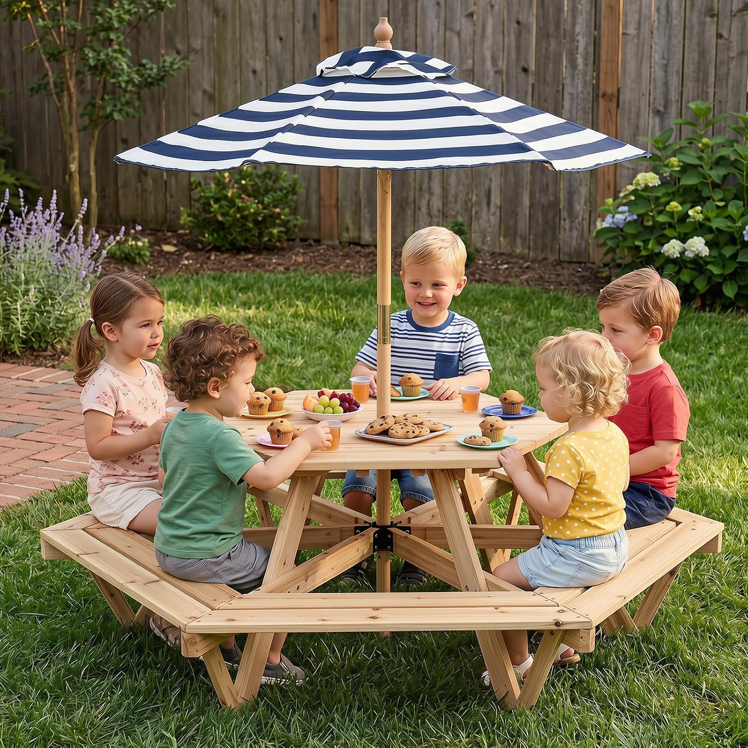Kids Picnic Table, Hexagonal T – Kids Outdoor Bench With Umbrella Bewertung und Preis