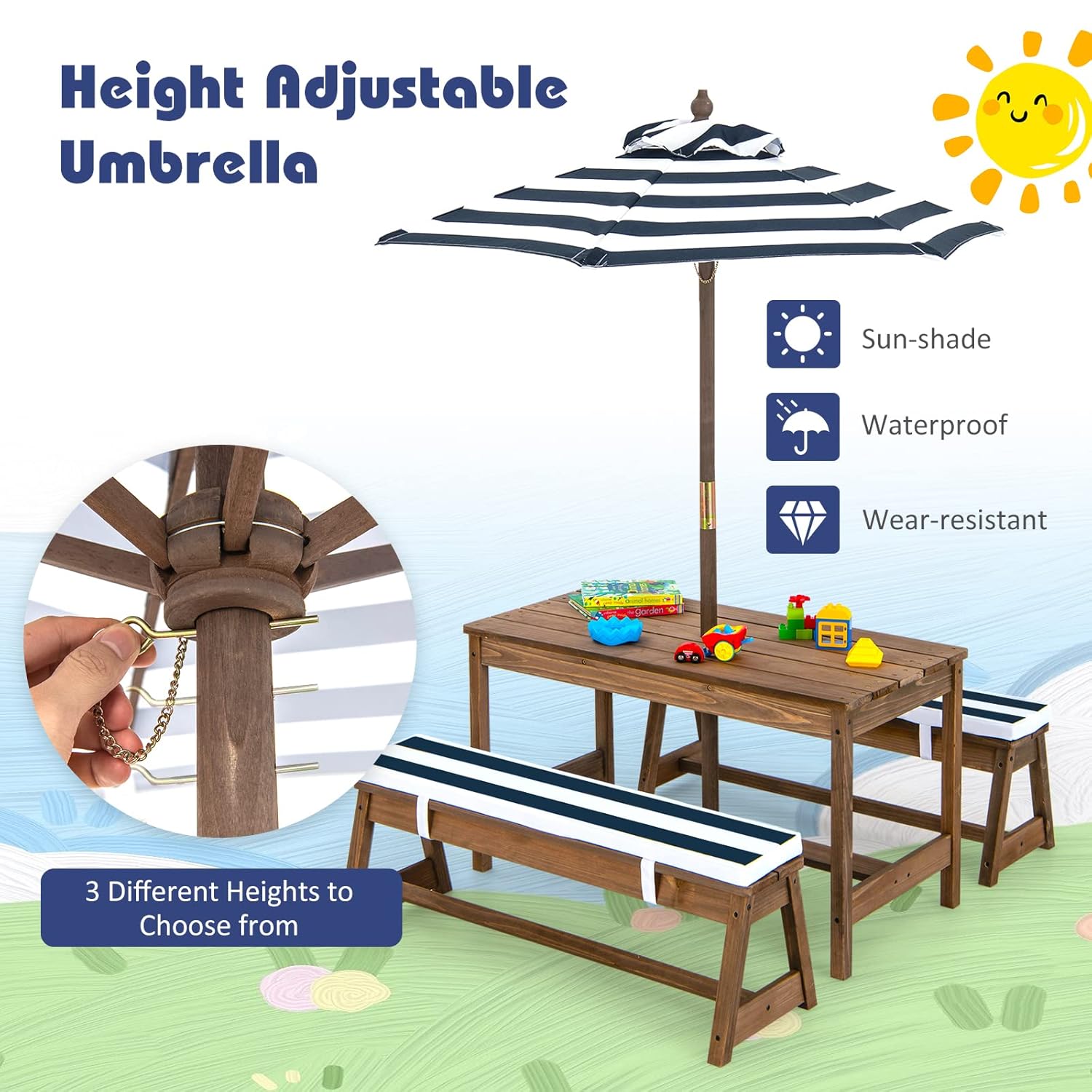 Height Adjustable Wooden Kids  – Kids Outdoor Garden Set Bewertung und Preis