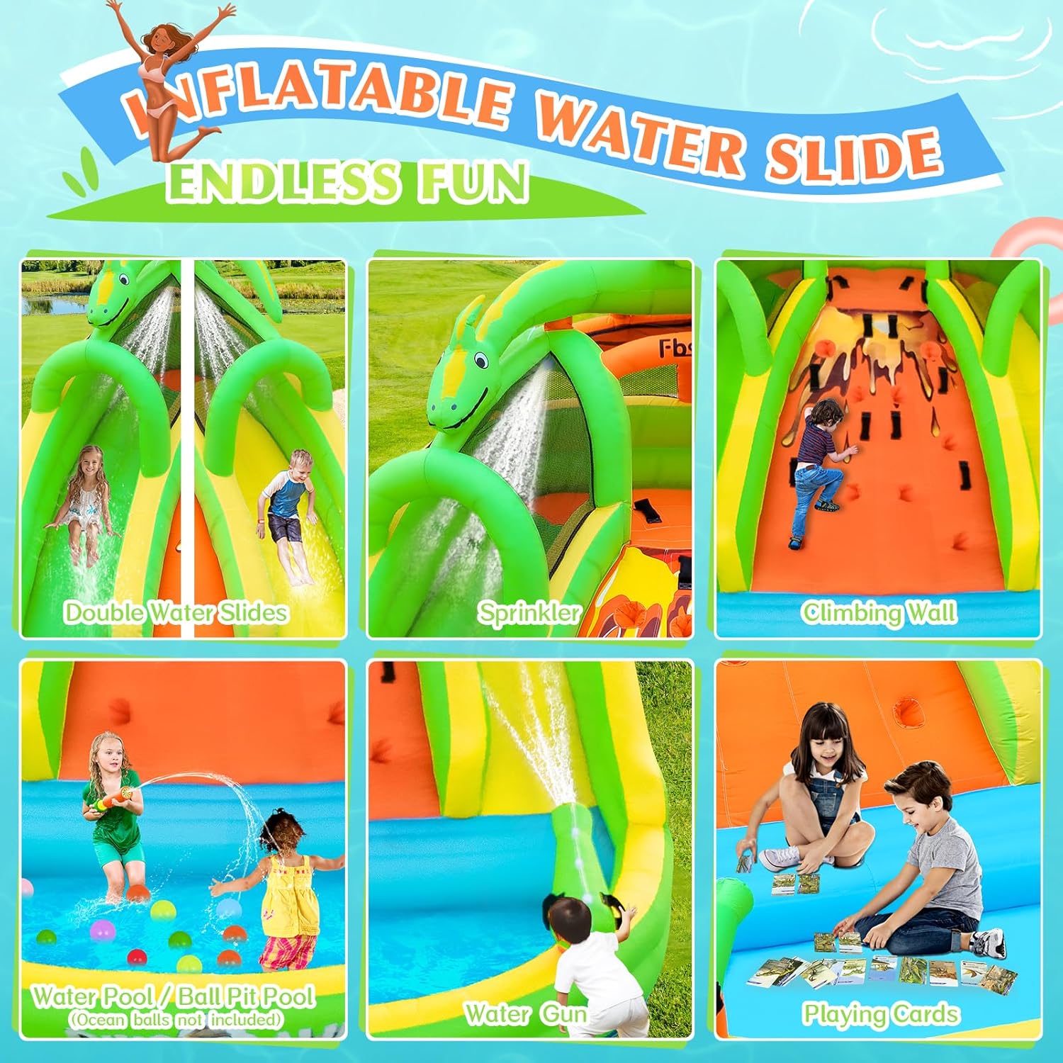 Kids Inflatable Bounce House w – Kids Outdoor Water Slide Bewertung und Preis
