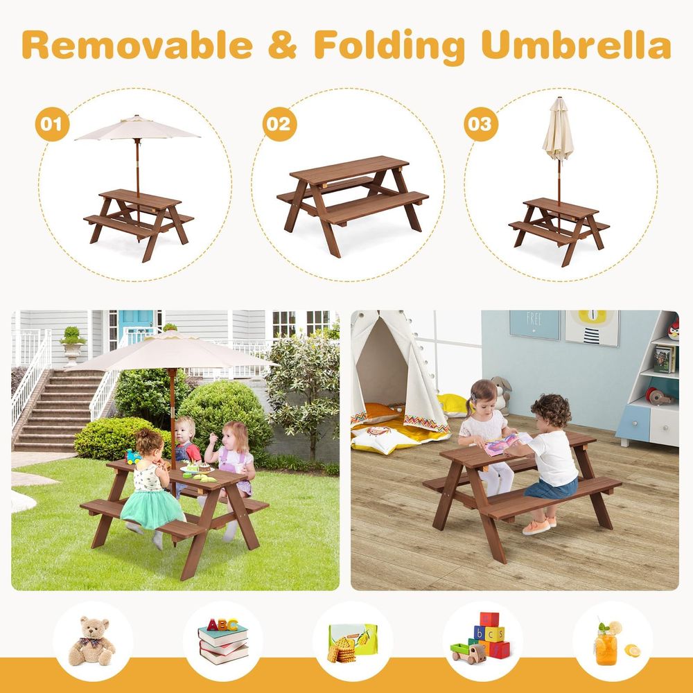 Kids Picnic Table, Outdoor Woo – Kids Outdoor Bench With Umbrella Bewertung und Preis