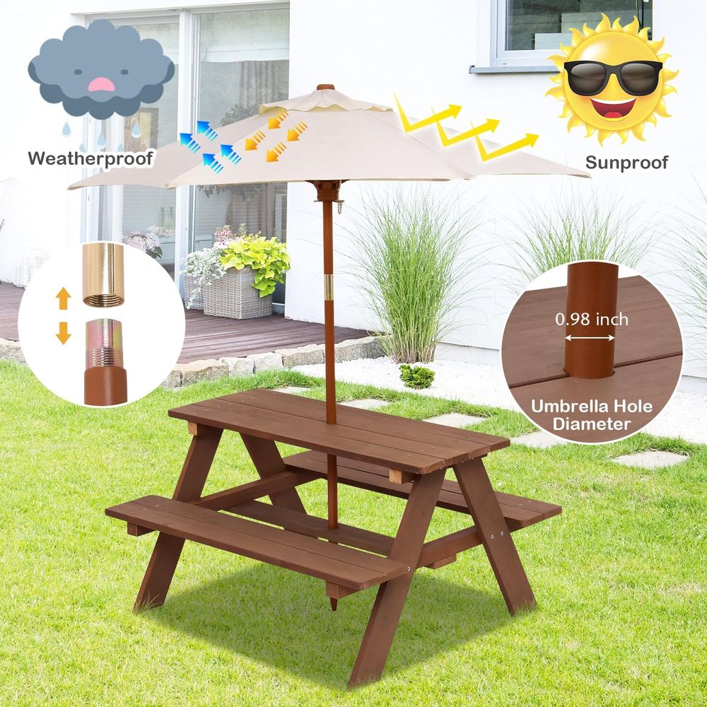 Kids Picnic Table, Outdoor Woo – Kids Outdoor Bench With Umbrella Bewertung und Preis