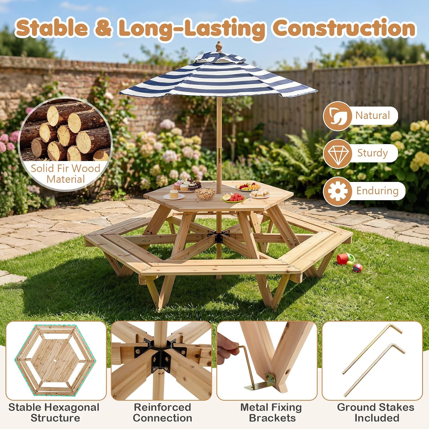 Kids Picnic Table, Hexagonal W – Kids Outdoor Bench With Umbrella Bewertung und Preis