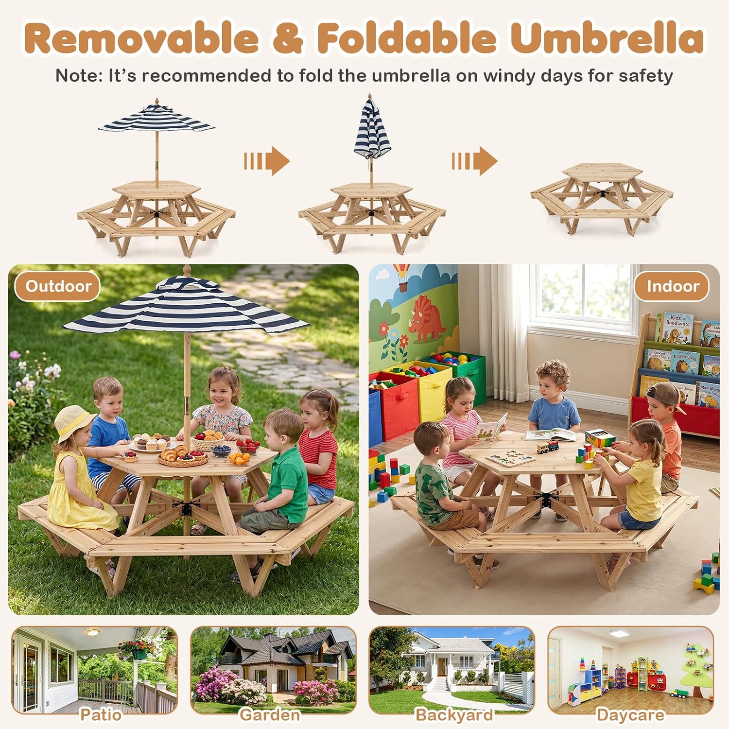 Kids Picnic Table, Hexagonal W – Kids Outdoor Bench With Umbrella Bewertung und Preis