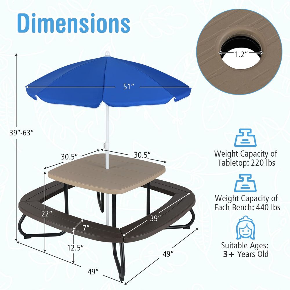 Kids Picnic Table, 8 Person To – Kids Outdoor Bench With Umbrella Bewertung und Preis