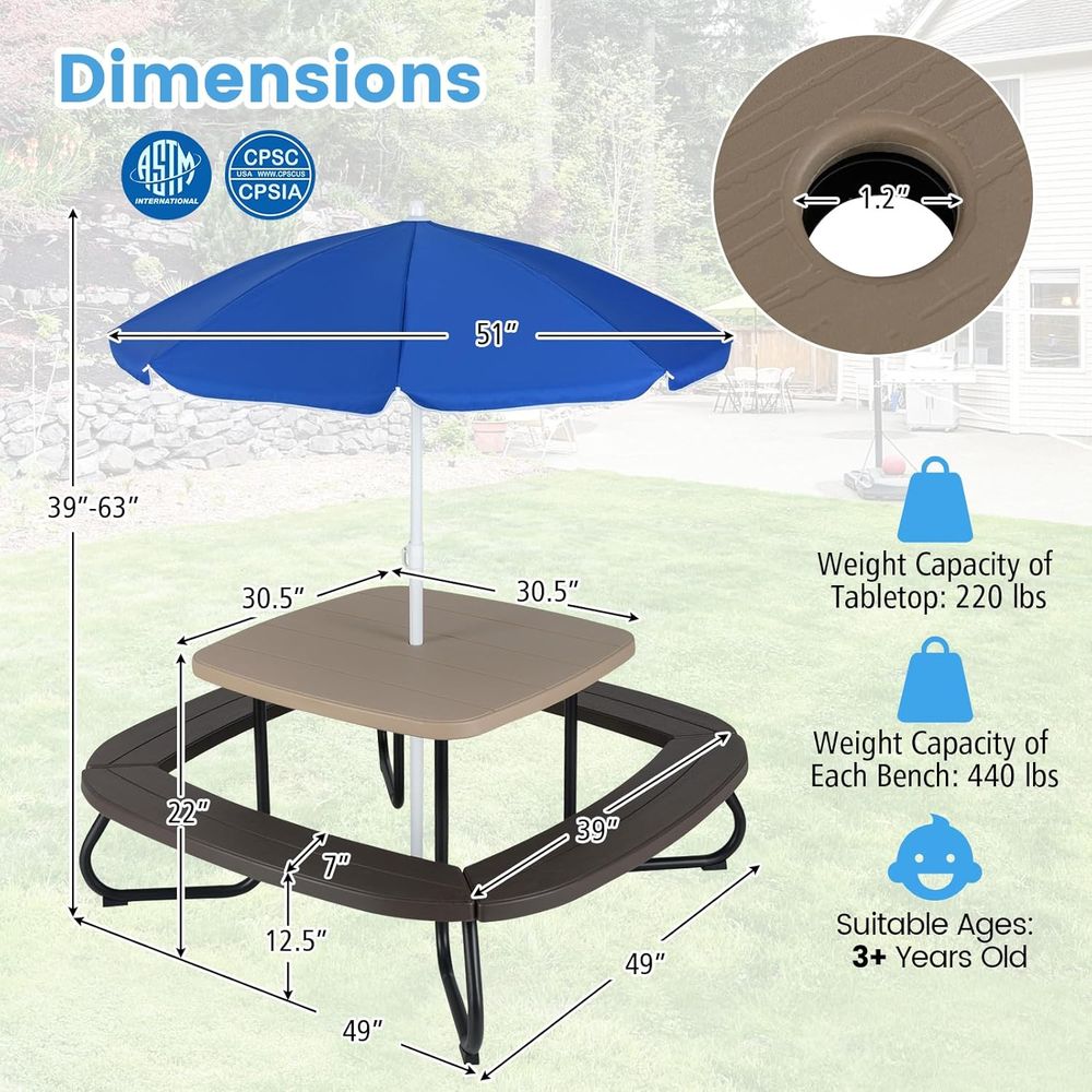 8-Person Adjustable Kids Picni – Kids Outdoor Bench With Umbrella Bewertung und Preis