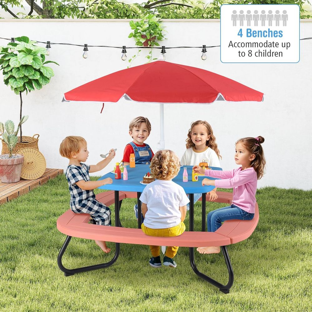 Kids Picnic Table, 8 Person To – Kids Outdoor Bench With Umbrella Bewertung und Preis