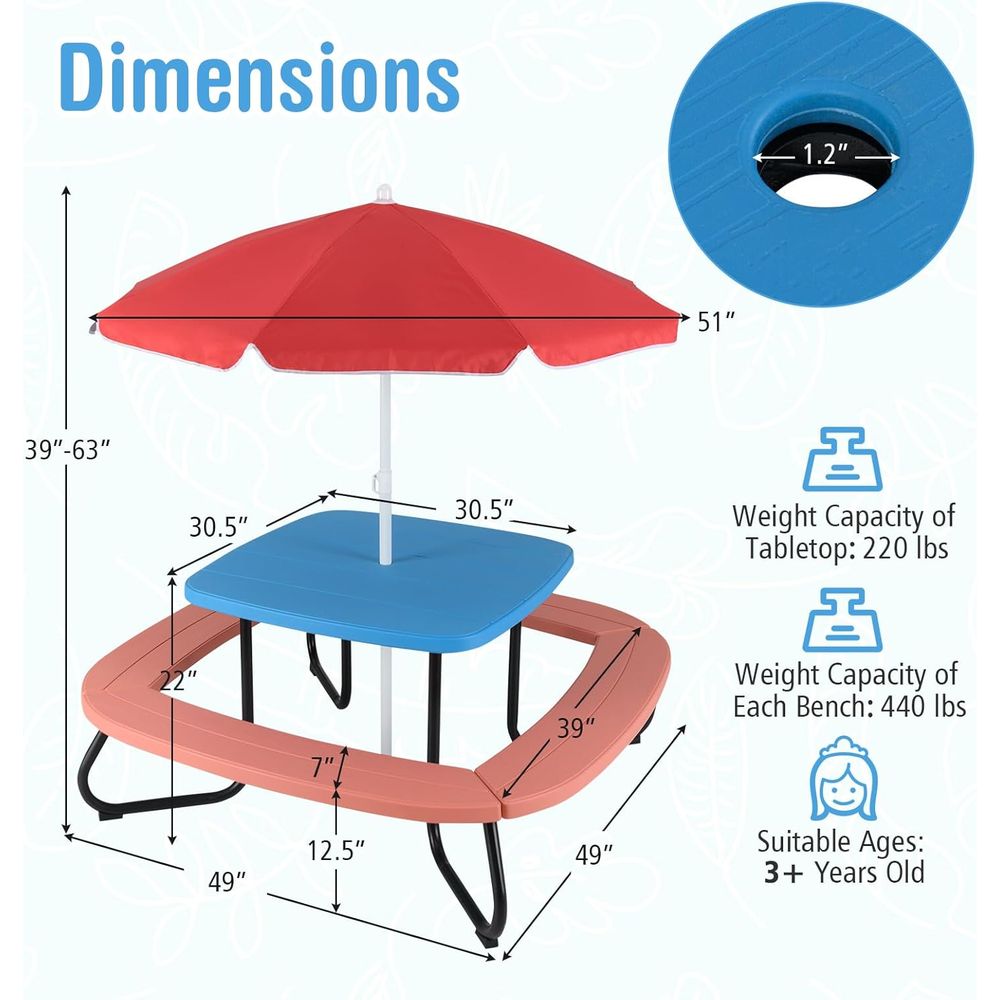 Kids Picnic Table, 8 Person To – Kids Outdoor Bench With Umbrella Bewertung und Preis
