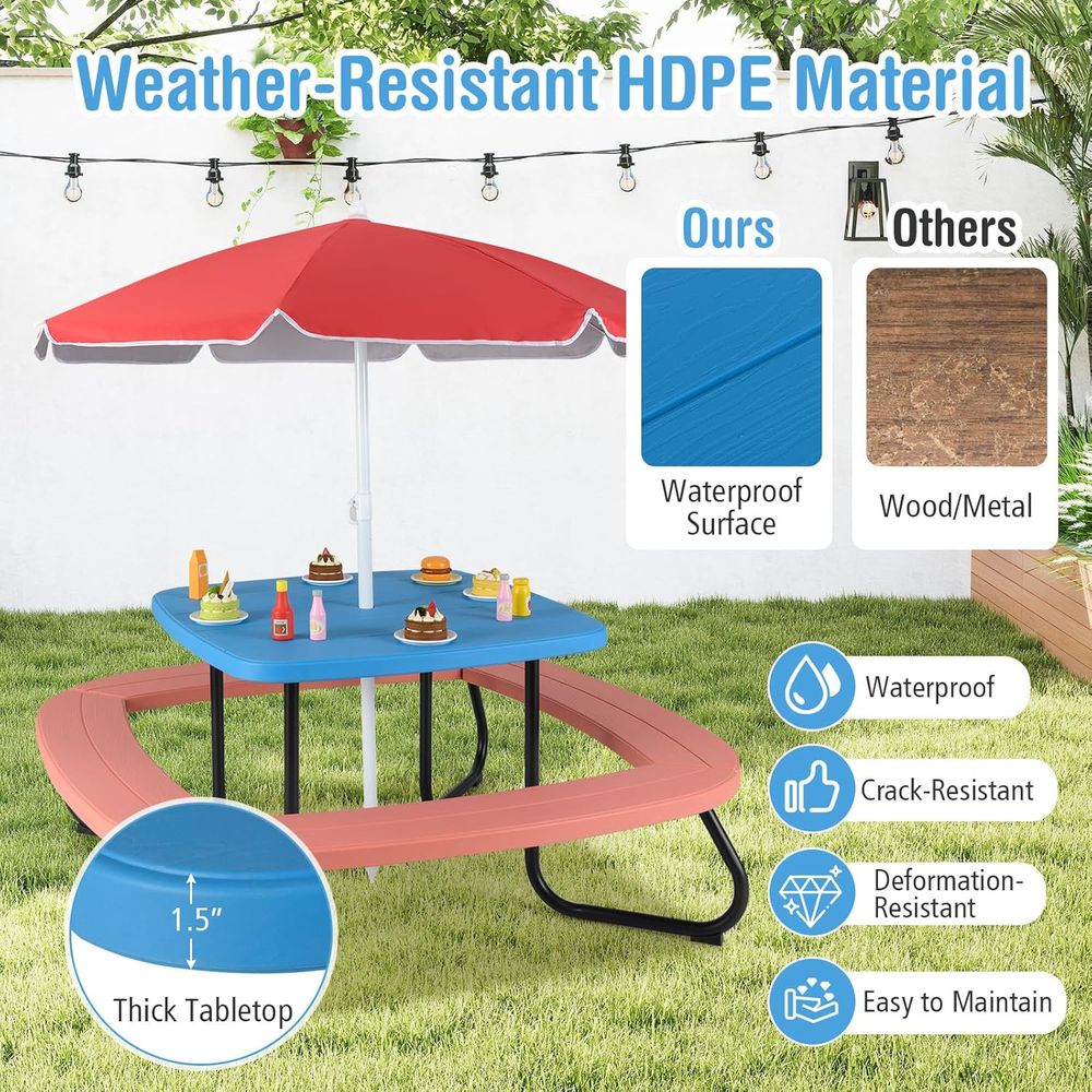 Kids Picnic Table, 8 Person To – Kids Outdoor Bench With Umbrella Bewertung und Preis