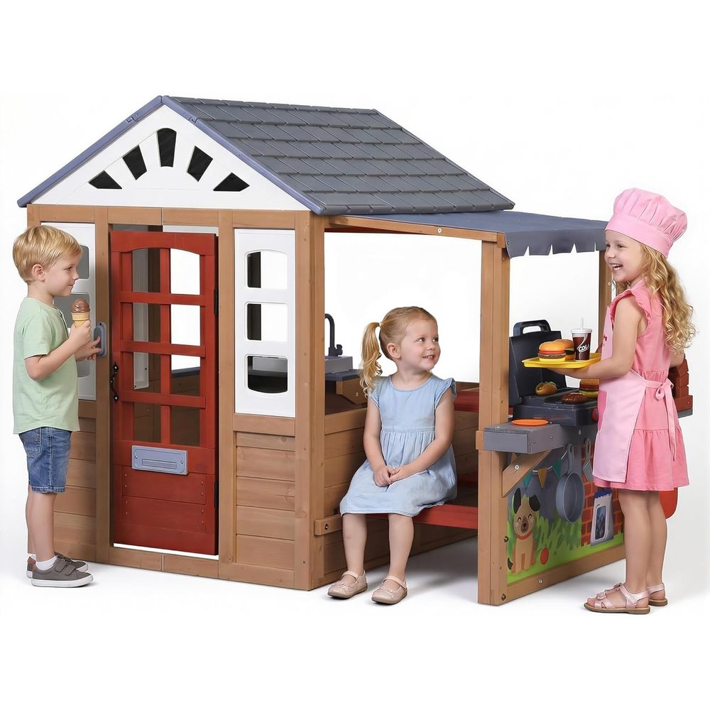Kids Outdoor Wooden Playhouse, – Kids Outdoor Grill Set Bewertung und Preis
