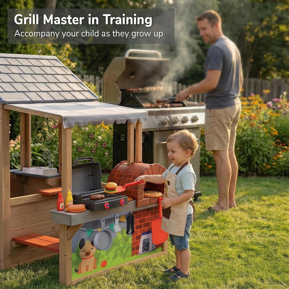 Kids Outdoor Wooden Playhouse, – Kids Outdoor Grill Set Bewertung und Preis