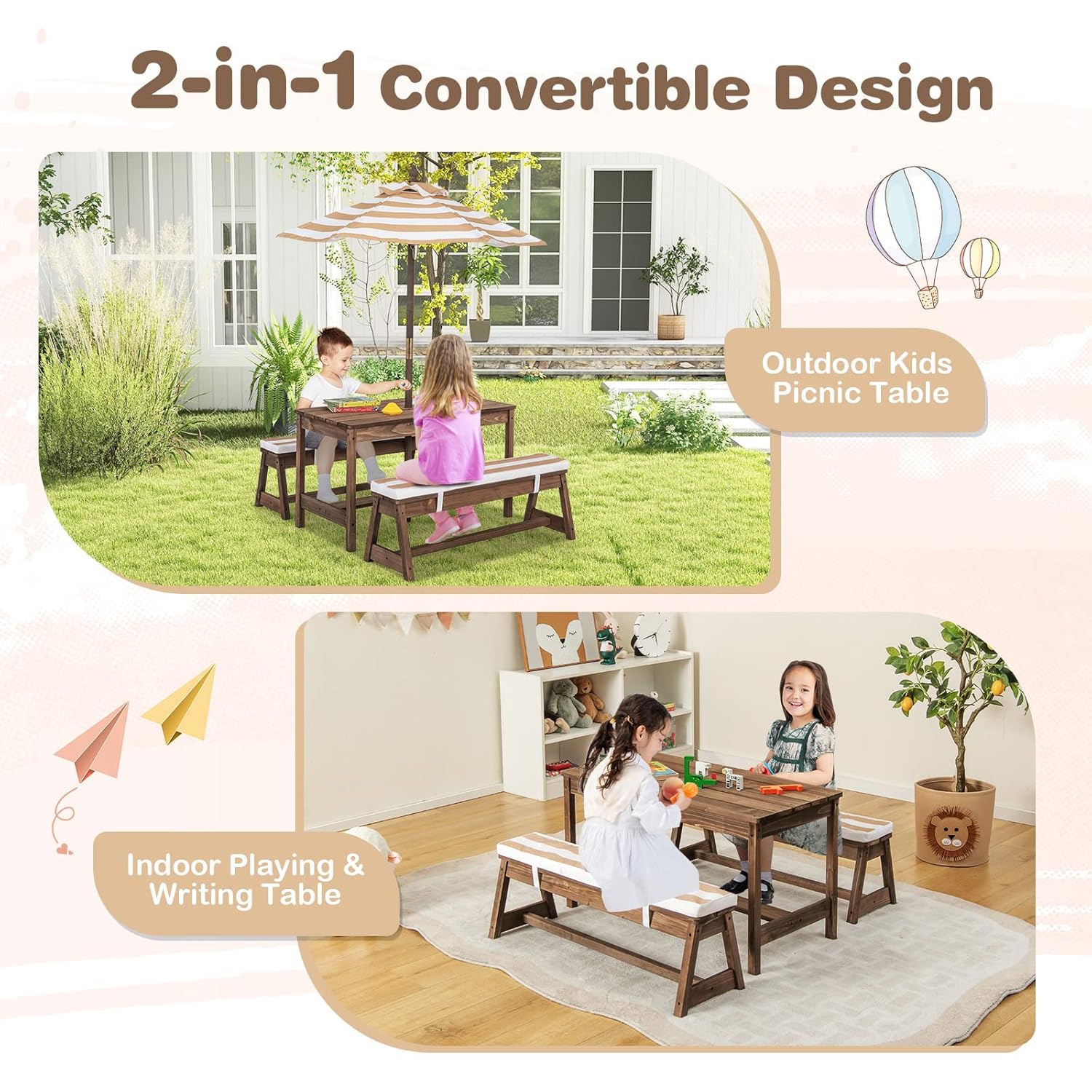 Kids Picnic Table, Outdoor Woo – Kids Outdoor Bench With Umbrella Bewertung und Preis