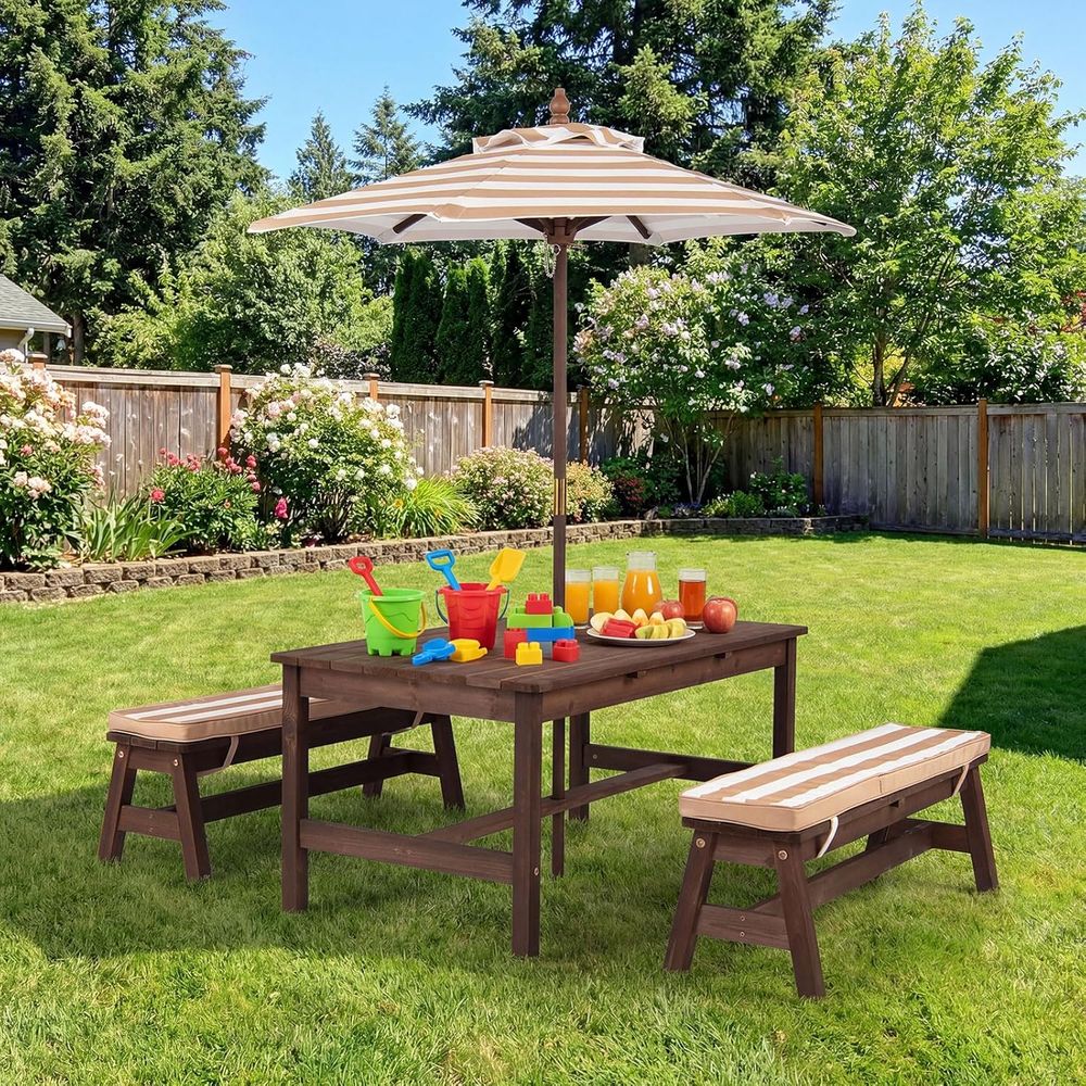 Kids Picnic Table, Large 42“x  – Kids Outdoor Bench With Umbrella Bewertung und Preis