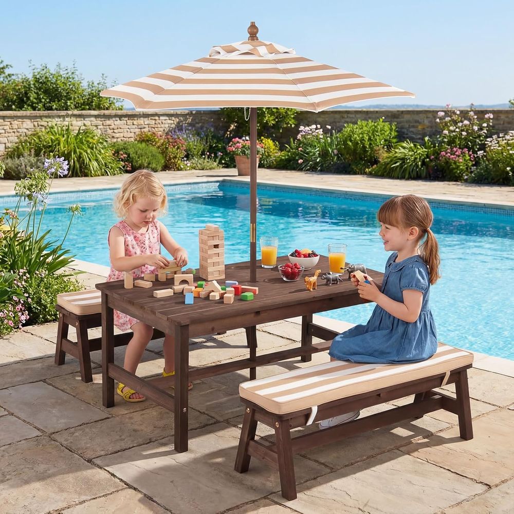 Kids Picnic Table, Large 42“x  – Kids Outdoor Bench With Umbrella Bewertung und Preis