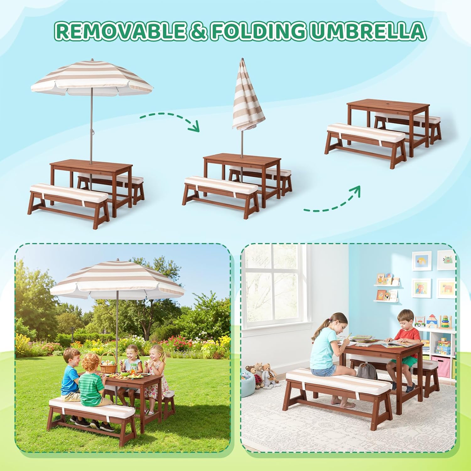 Kids Picnic Table Outdoor Wood – Kids Outdoor Bench With Umbrella Bewertung und Preis