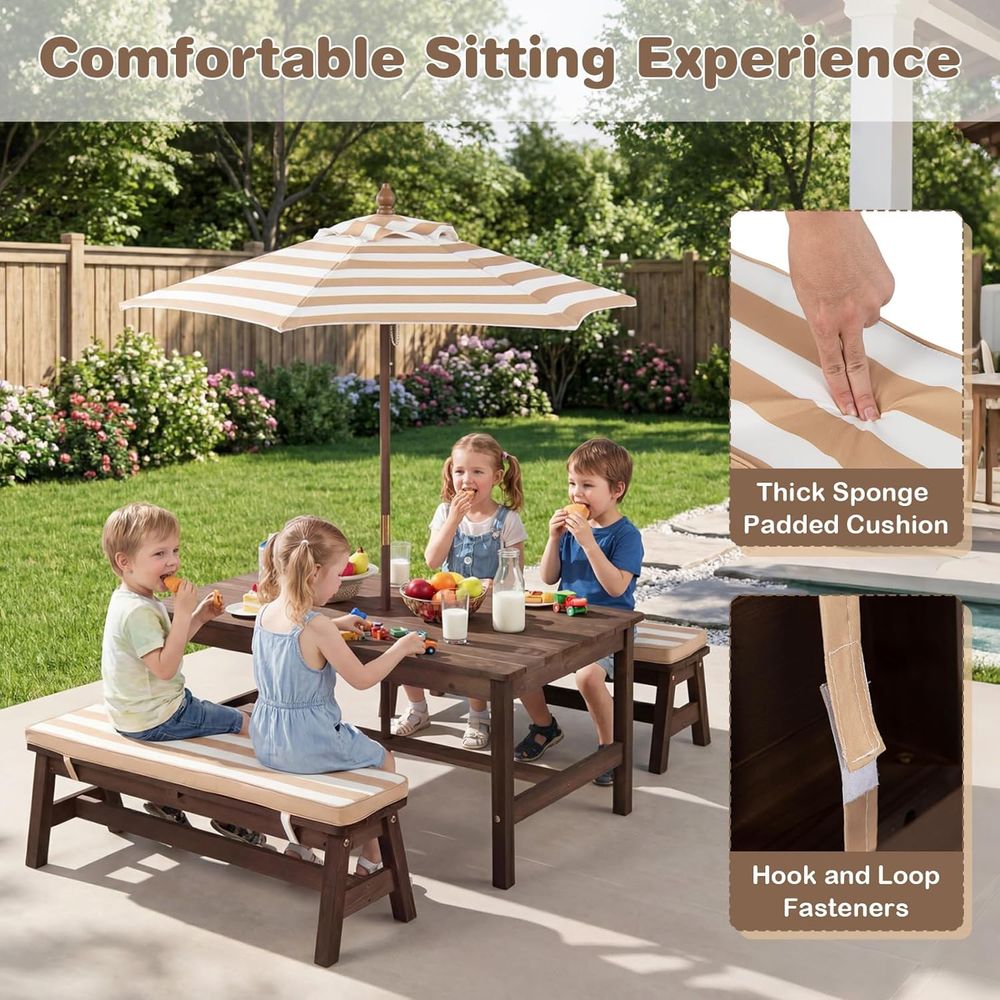Kids Picnic Table, ir Wood Tod – Kids Outdoor Bench With Umbrella Bewertung und Preis