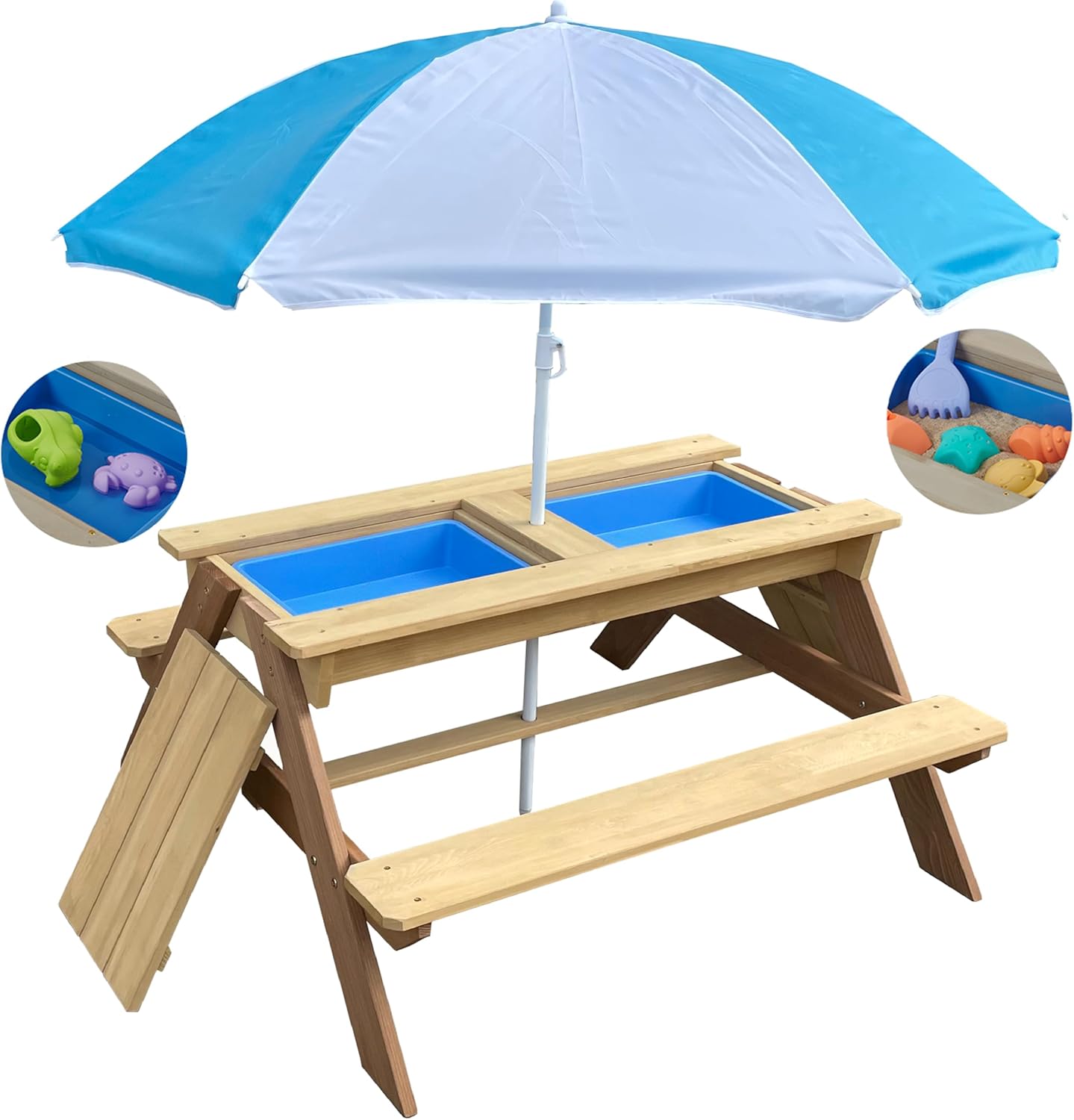 Kids 3-in-1 Sand Water Activit – Kids Outdoor Bench With Umbrella Bewertung und Preis