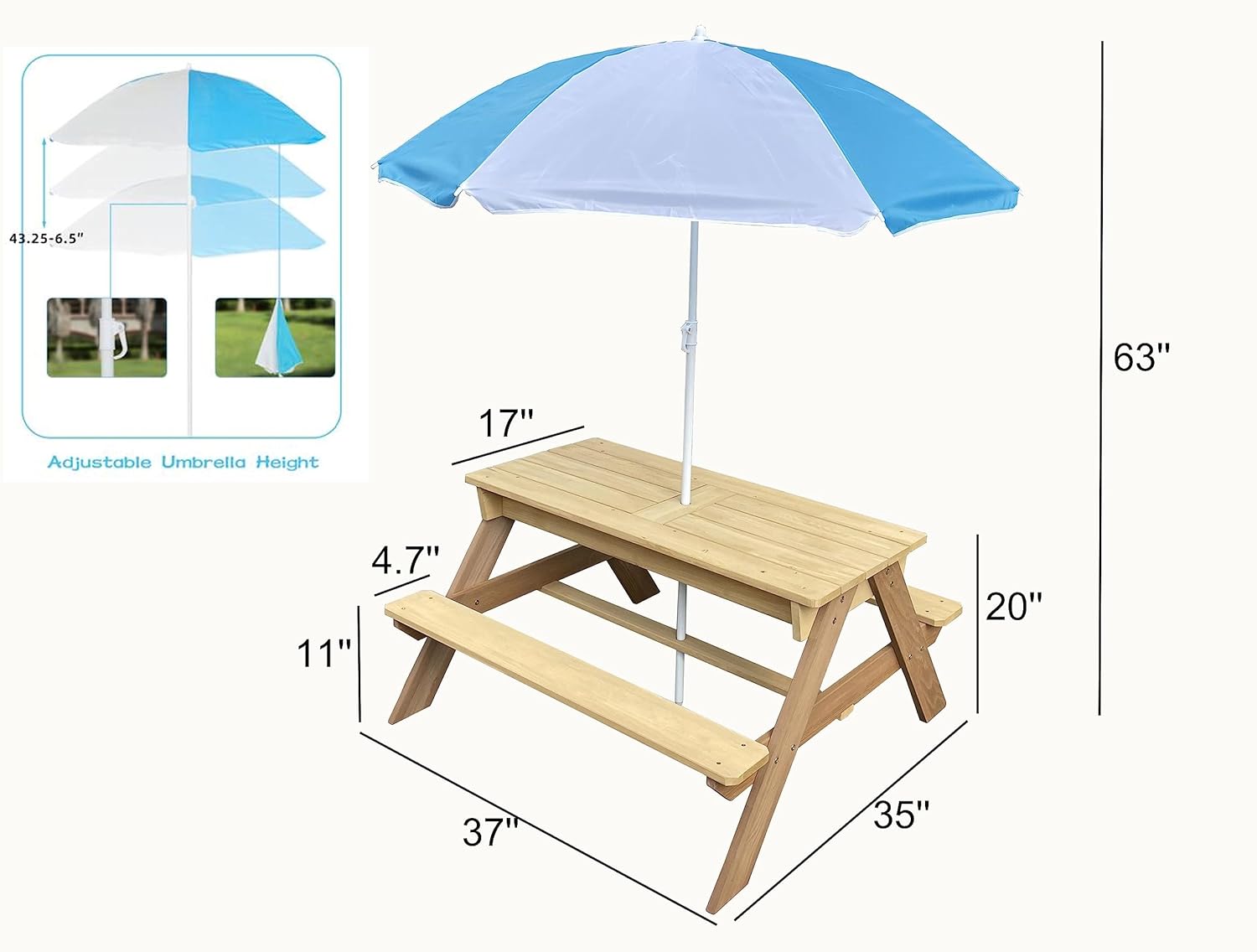 Kids 3-in-1 Sand Water Activit – Kids Outdoor Bench With Umbrella Bewertung und Preis