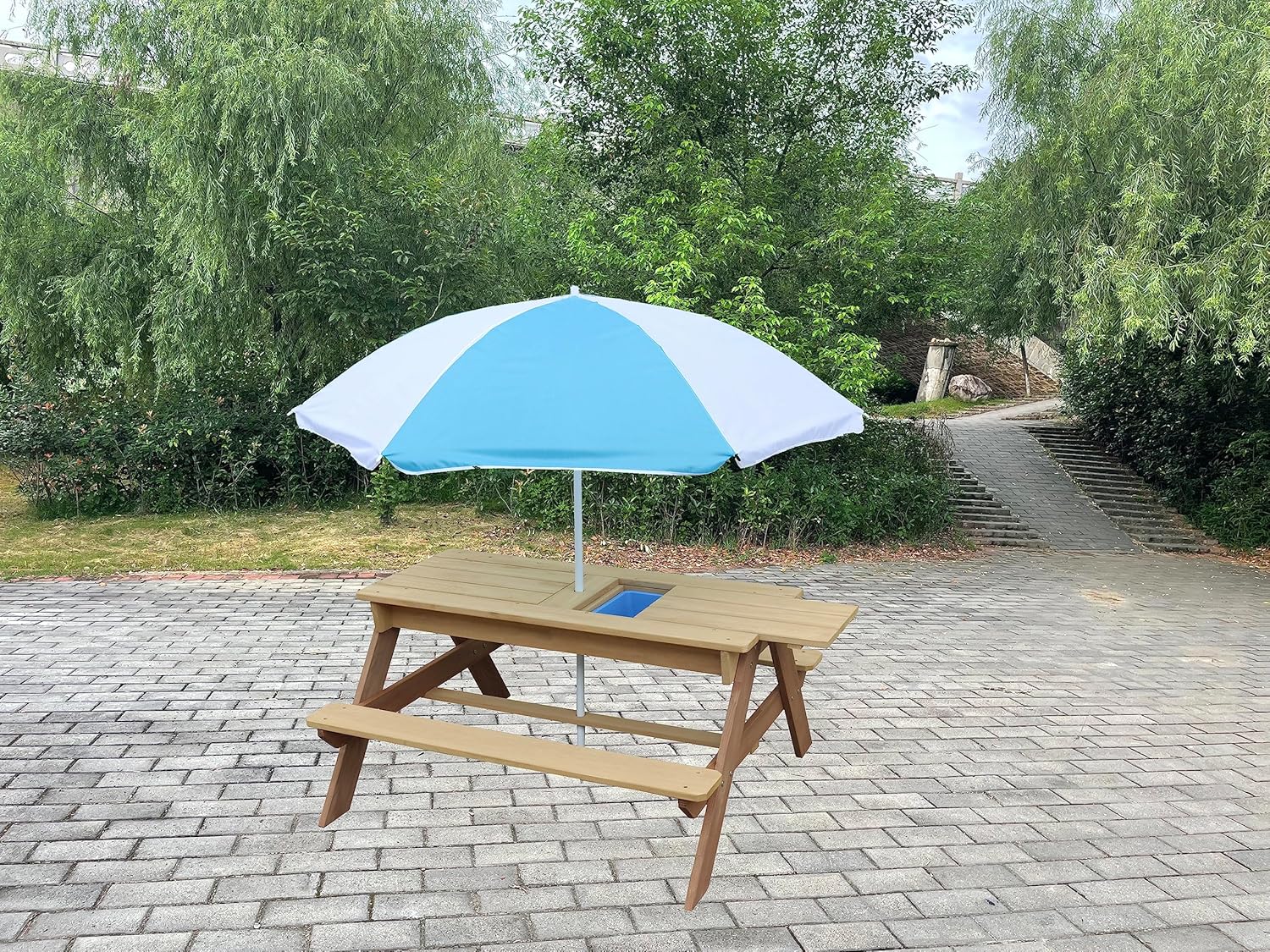 Kids 3-in-1 Sand Water Activit – Kids Outdoor Bench With Umbrella Bewertung und Preis