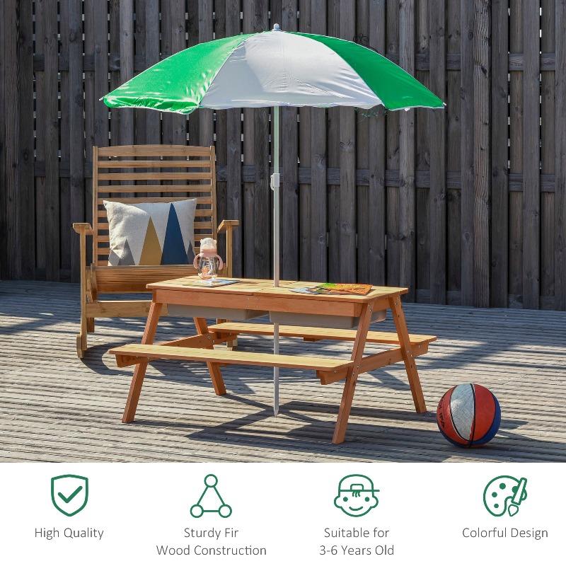 3 in 1 Kids Picnic Table with  – Kids Outdoor Bench With Umbrella Bewertung und Preis