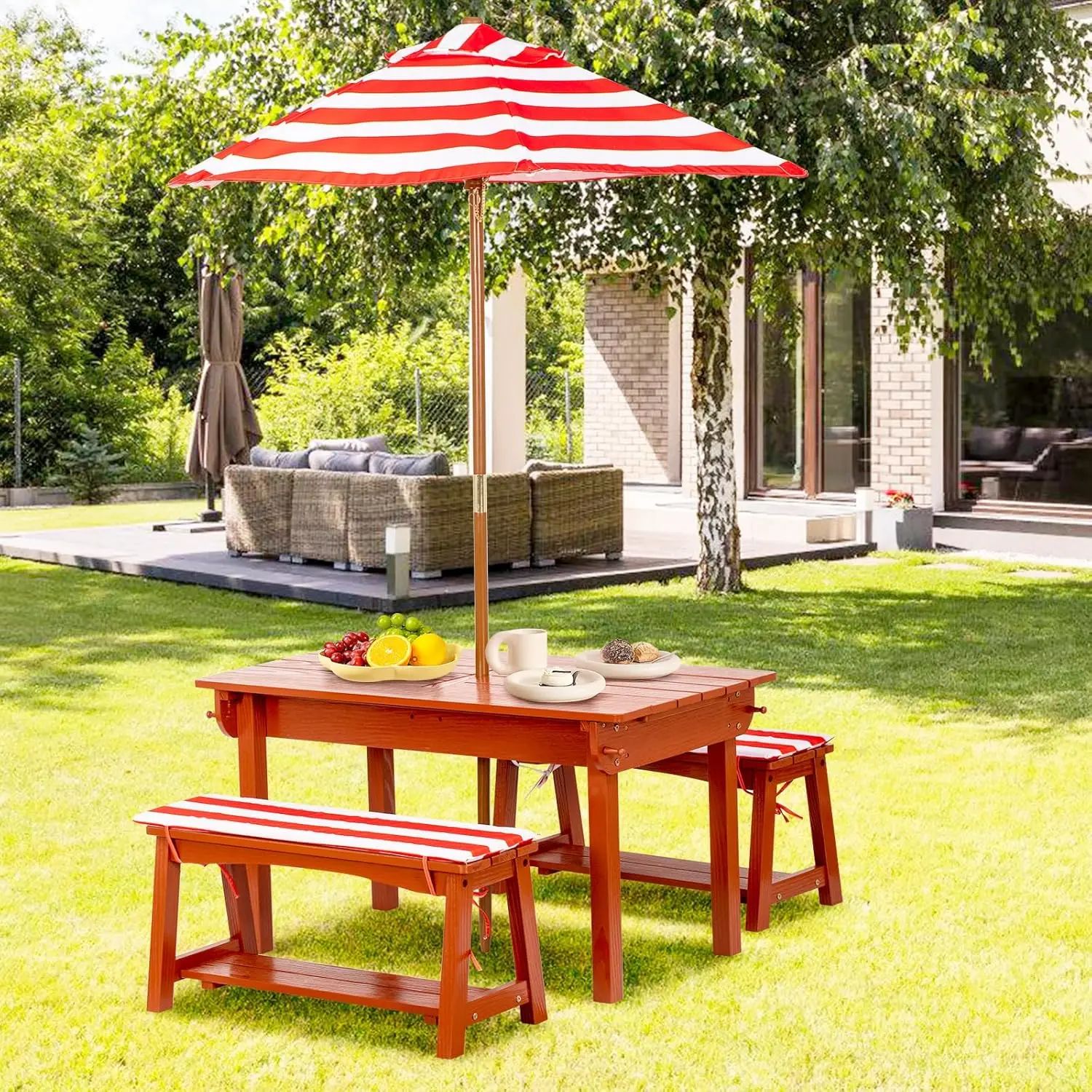Kids Picnic Table with Umbrell – Kids Outdoor Bench With Umbrella Bewertung und Preis
