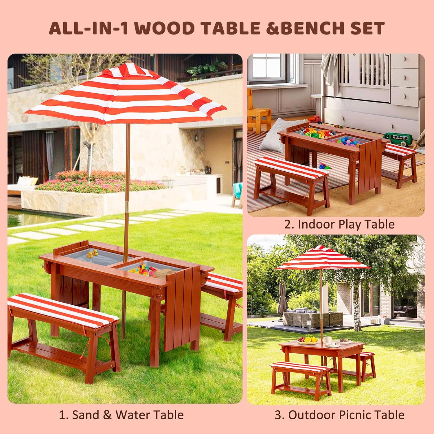 Kids Picnic Table with Umbrell – Kids Outdoor Bench With Umbrella Bewertung und Preis