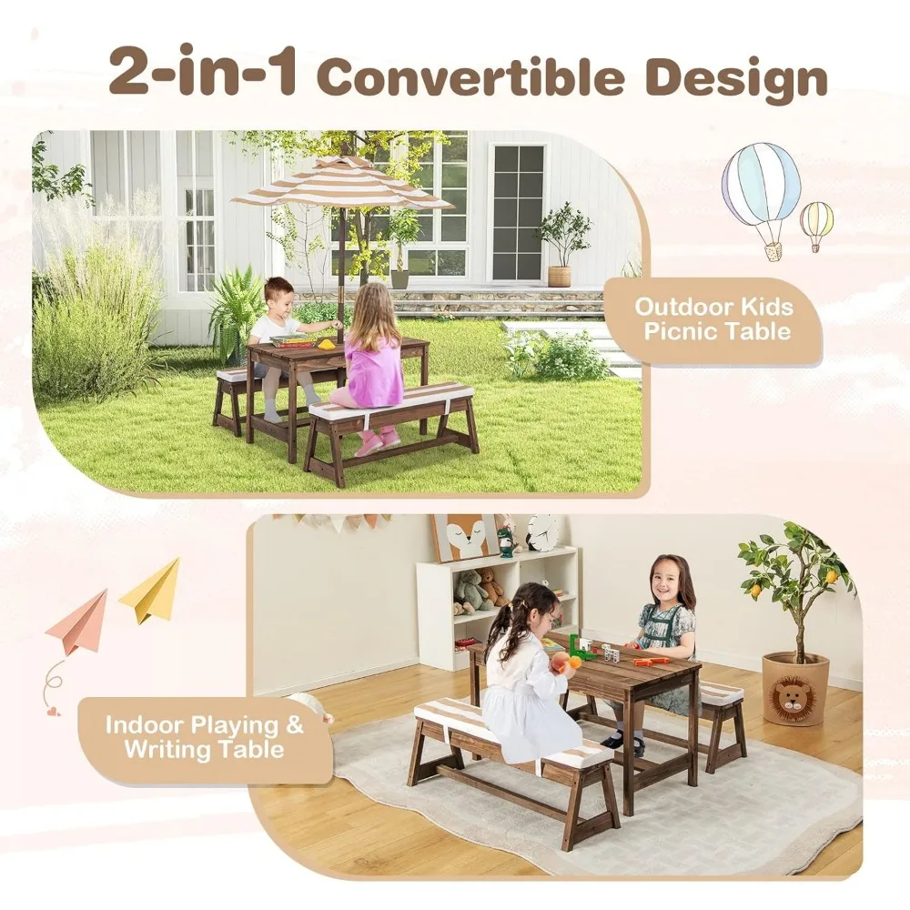 Kids Picnic Table, Outdoor Woo – Kids Outdoor Bench With Umbrella Bewertung und Preis